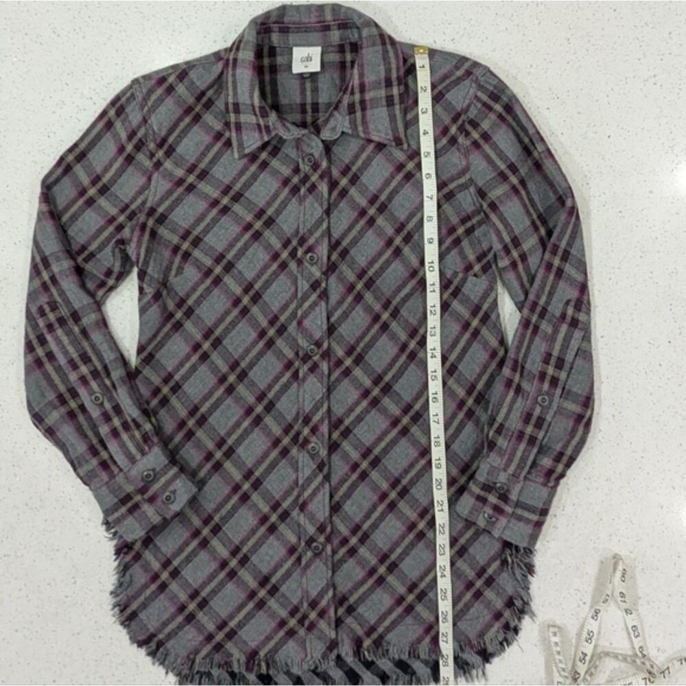 Cabi Highland Flannel Gray Purple Plaid Button Down Tunic Shirt Long Sleeve XS - Picture 6 of 10